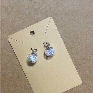 Mini globe white iridescent stars handmade earrings